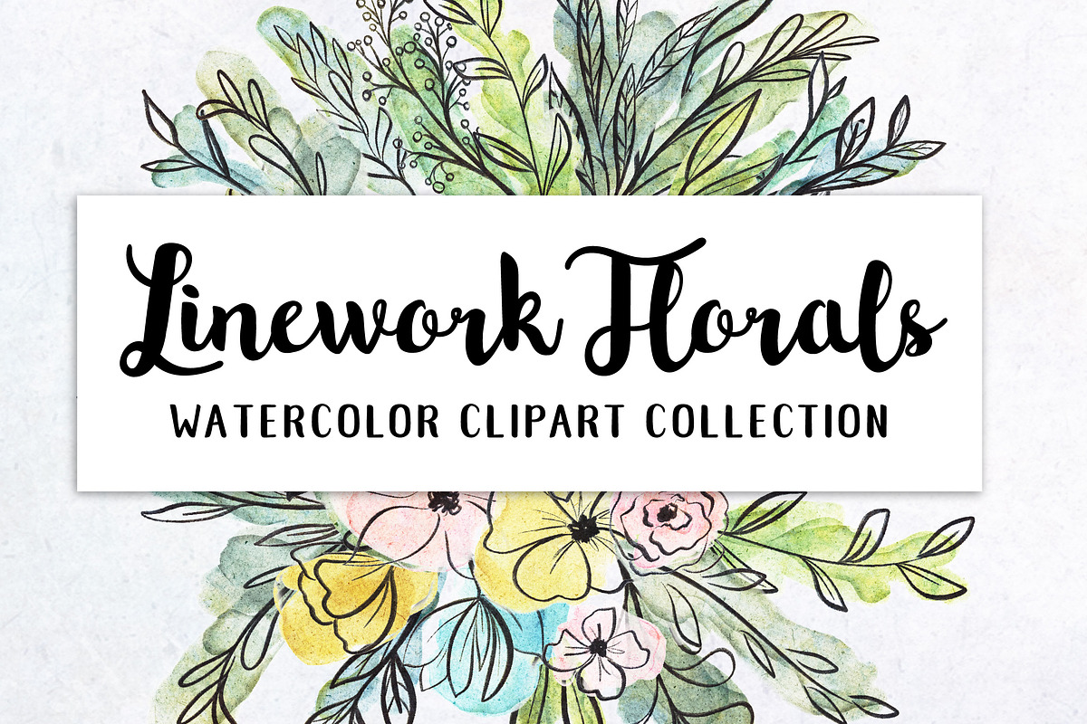 Linework Florals + Greenery Clipart, a Decorative Illustration by Wooly ...