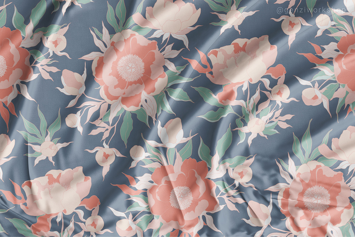 Seamless pattern set with peonies., a Decorative Illustration by GenziWorkshop (Photo 5 of 12)