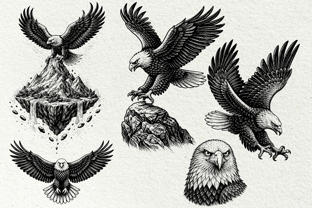 Eagle Wildlife Engraving Graphics, an Animal Illustration by DENIDigitalArtSudio (Photo 6 of 7)