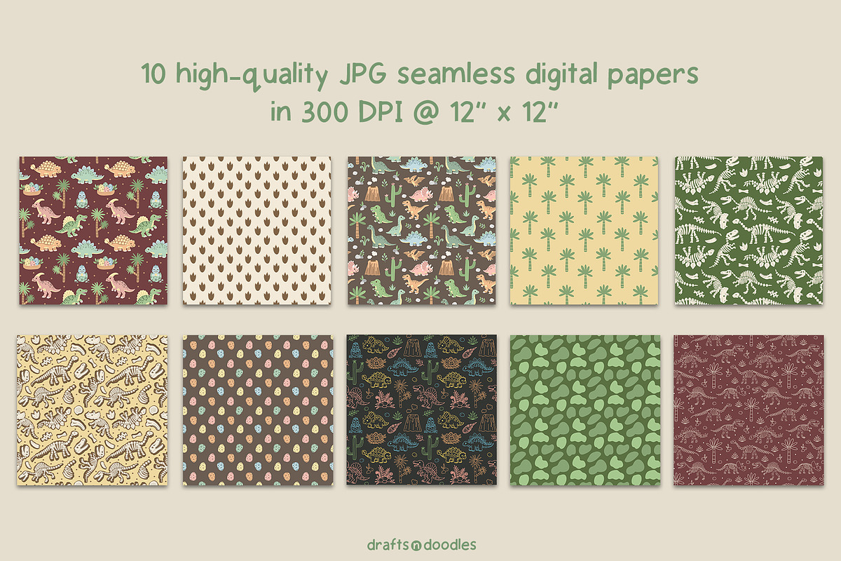 Dinosaur Days Clipart and Patterns, a Pattern Graphic by Drafts n Doodles (Photo 12 of 20)