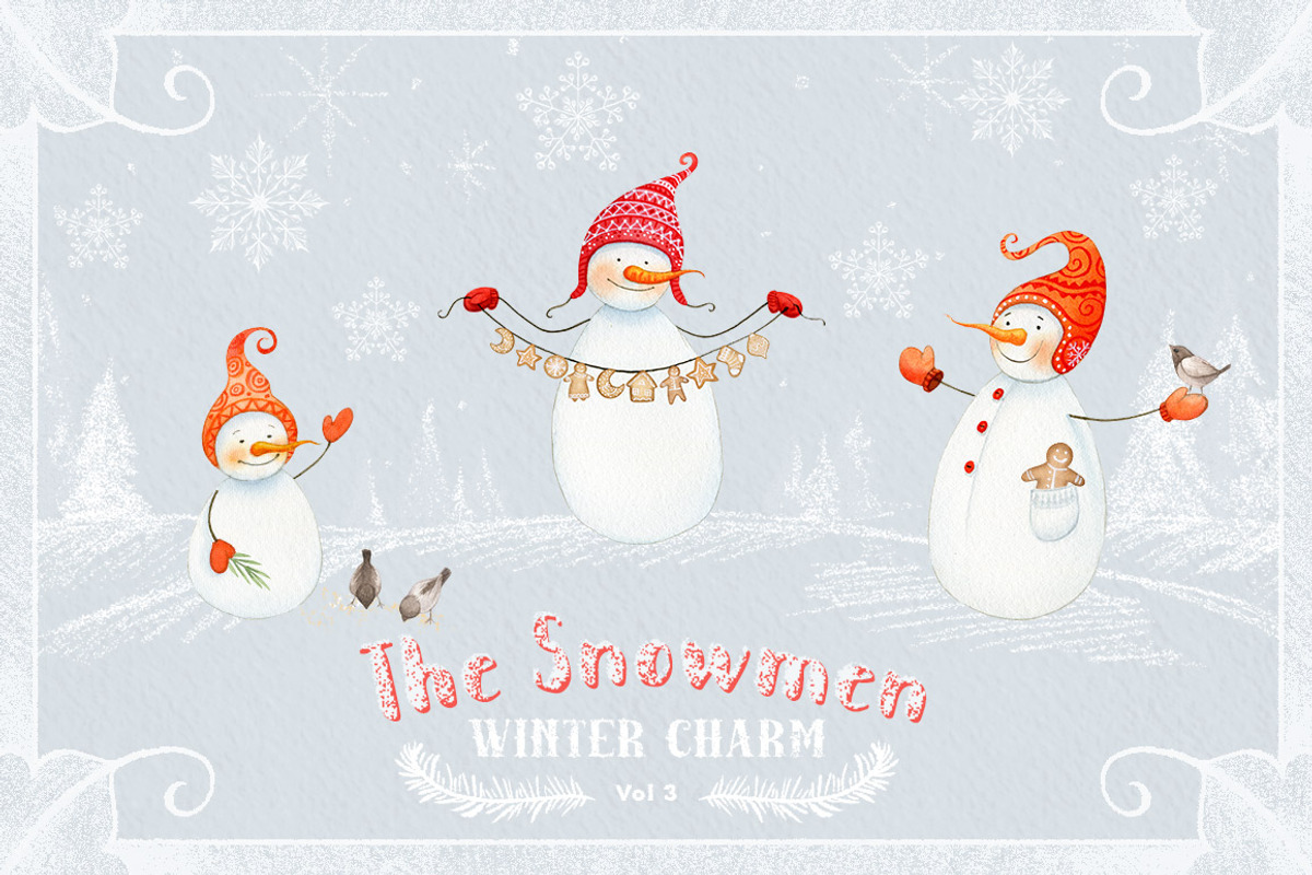 The Snowmen- winter watercolors, an Illustration by Watercolor Nomads (Photo 1 of 6)