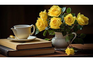 wooden yellow roses bouquet ai, a Background Photo by pikepicture