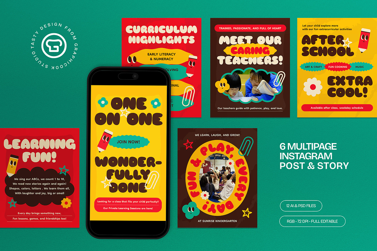 Kindergarten Education Instagram Set, a Social Media Template by graphicook (Photo 1 of 3)