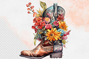 Western Flowers Boots Watercolor PNG, an Object Illustration by iloveTemplate (Thumbnail 7 of 14)