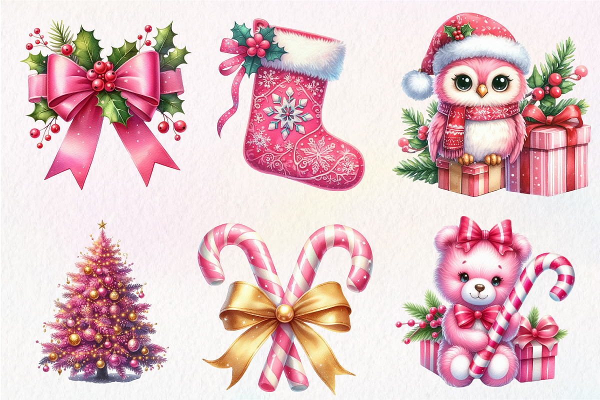 Pink Sweet Cute Christmas Clipart, an Illustration by Dream Creation (Photo 5 of 7)