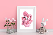 Watercolor Flamingo Clipart. Tropic, an Animal Illustration by KomtsyanTatyanaArt (Thumbnail 4 of 7)