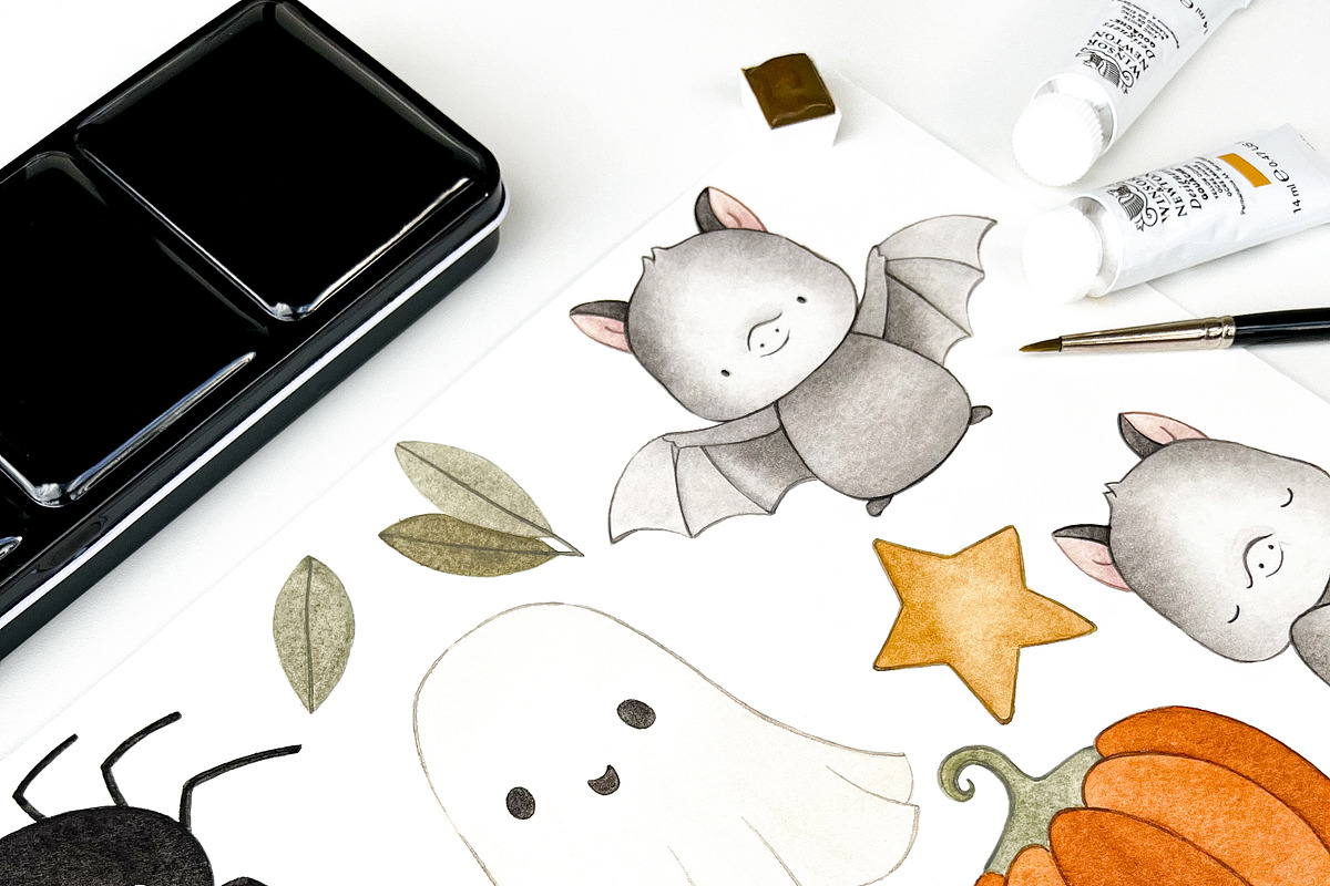Watercolor Cute Halloween Set, a Decorative Illustration by Carol Lozove (Photo 2 of 26)