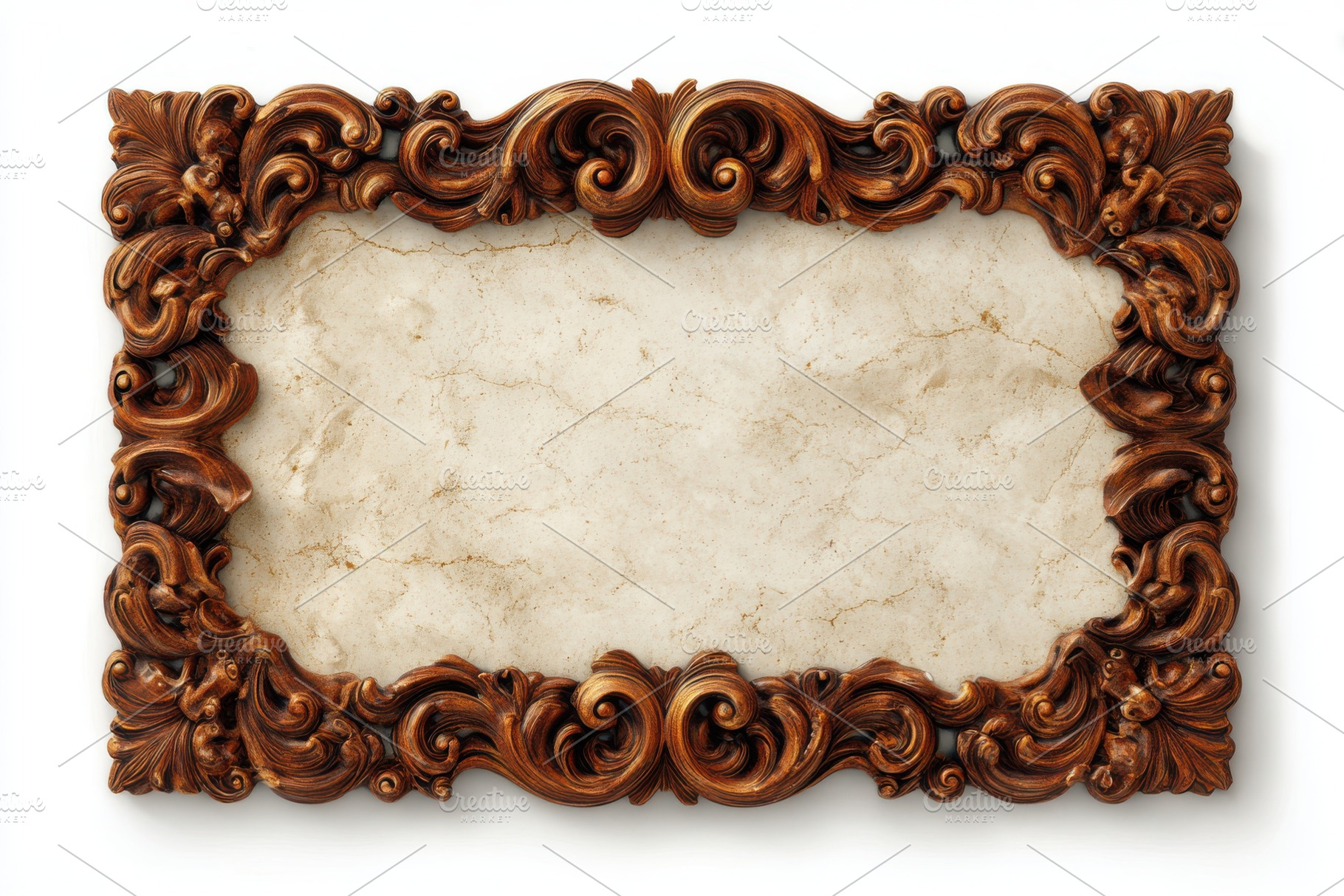 Ornate Wooden Frame with Beige Marbl, a Photo by Pixeness Studio