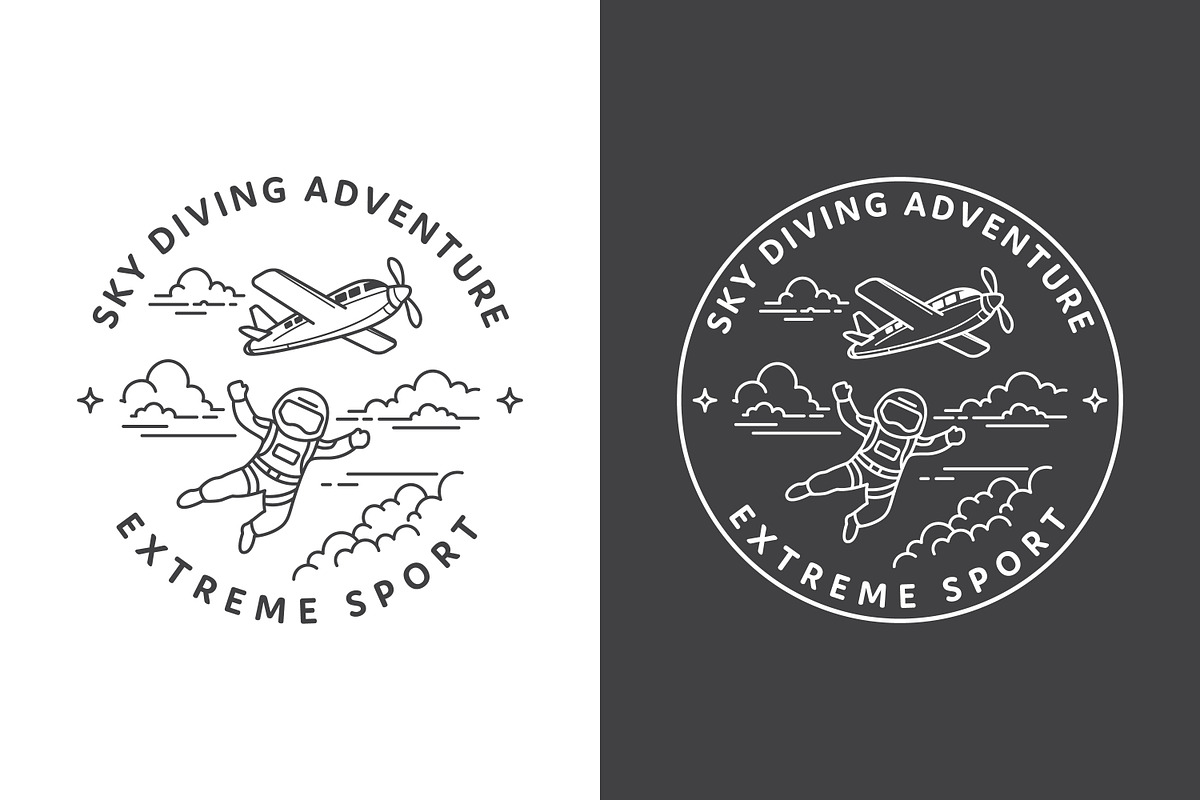 Sky diving line art logo, a Branding & Logo Template by Saba Vector