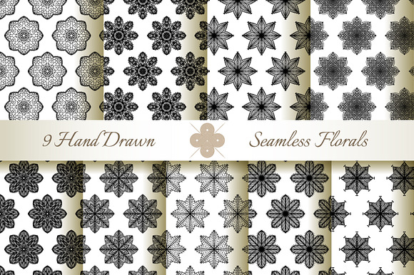 9 Black And White Seamless Florals