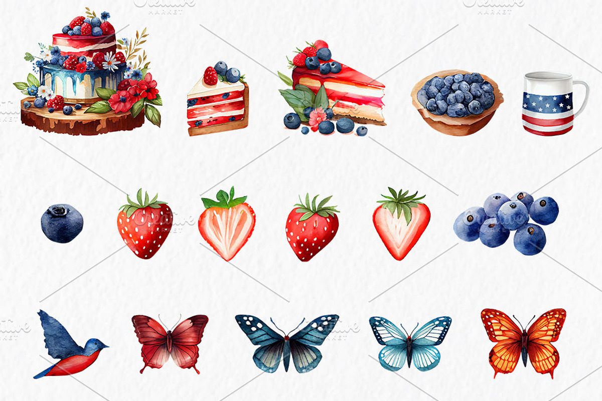 Fourth of July Watercolor Clipart, an Object Graphic by MyLittleMeow (Photo 4 of 7)