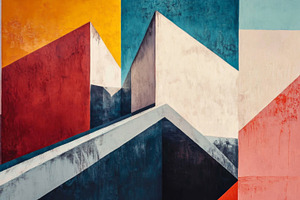 Vibrant geometric abstract art with colorful architectural shapes, an Abstract Photo by Natalia Klenova's Shop