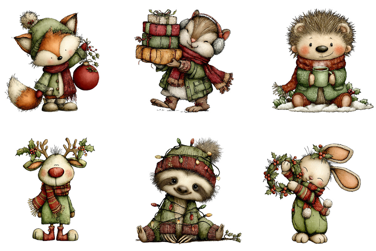 Whimsical Christmas Animals Clipart, an Illustration by CreationArt (Photo 3 of 5)