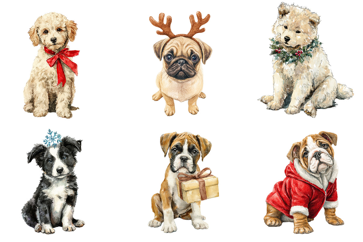 Watercolor Winter Puppy Clipart, an Illustration by DreamArtGraphic (Photo 2 of 4)