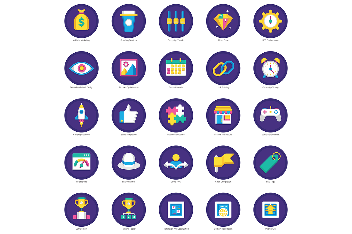 100 SEO & Marketing Flat Icons, an Outline Icon by Flat Icons (Photo 3 of 5)