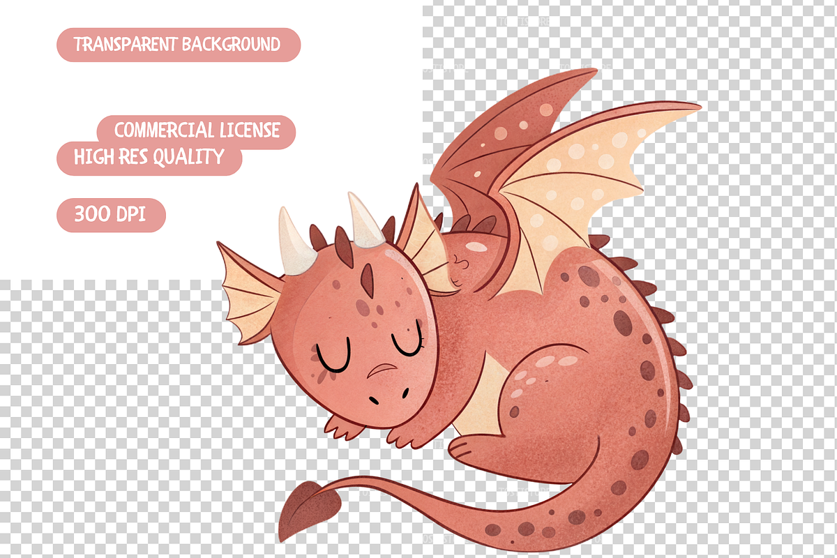 Cute Dragon Watercolor Clipart, an Object Illustration by TatiMockup (Photo 4 of 4)