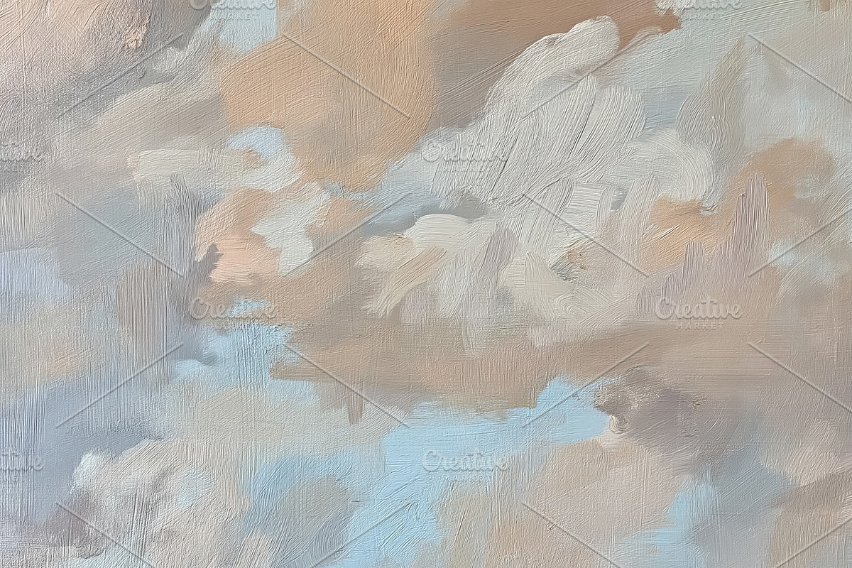 Abstract oil painting showing soft pastel clouds in sky with war, a Decorative Illustration by Studio ANNA
