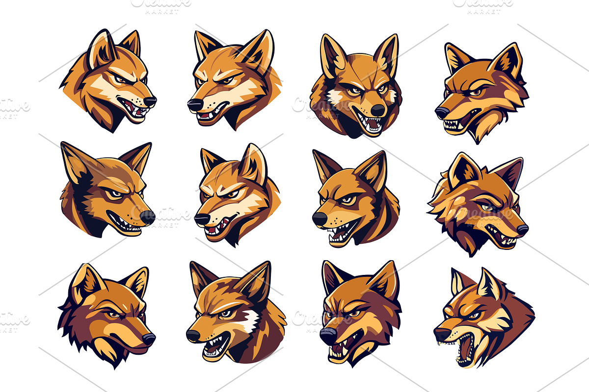 Wolf avatars cartoon vector set, an Animal Illustration by Onyx