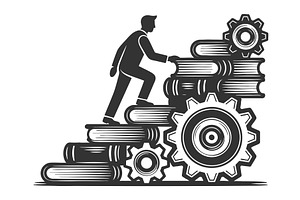 Man climbing books gears knowledge, a Person Illustration by AlexArt