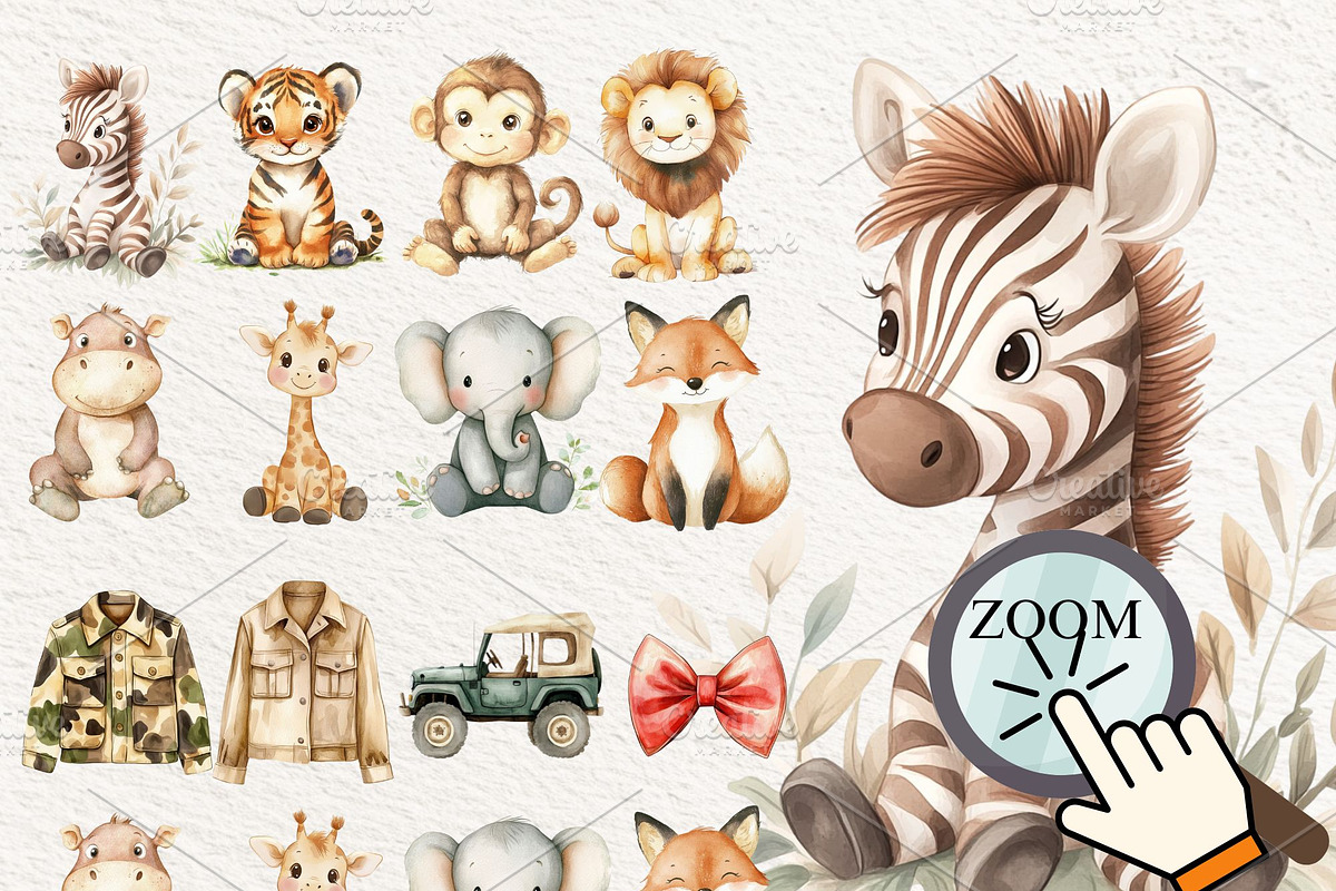 Cute Jungle Safari Animals Clipart, an Animal Illustration by artinspirestudio (Photo 2 of 7)