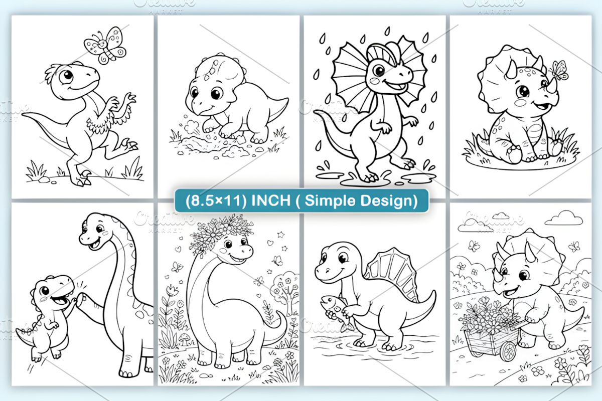 CUTE Dinosaurs Coloring PAGES, an Animal Illustration by Design Station (Photo 3 of 4)