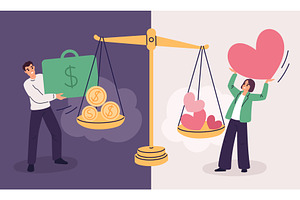 Scales with people. Money or love, a Person Illustration by YummyBuum