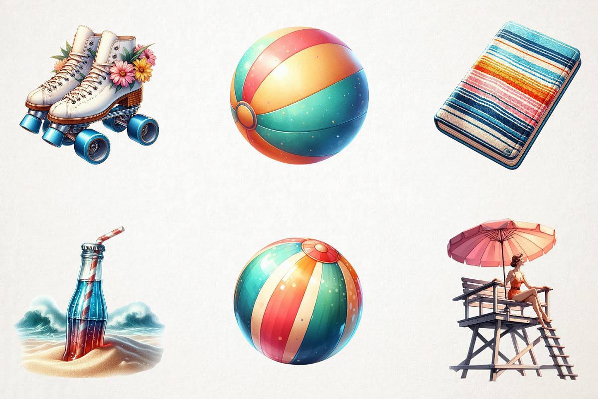 1950s Style Beach Day Clipart's, a Seasonal Illustration by RobertsArt (Photo 4 of 7)