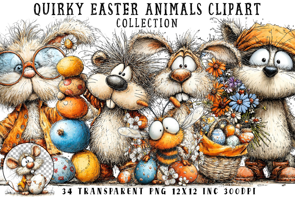 Quirky Easter Animals Clipart, an Illustration by OK Design (Photo 1 of 6)