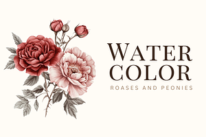 Watercolor-Roses And Peonies Flowers