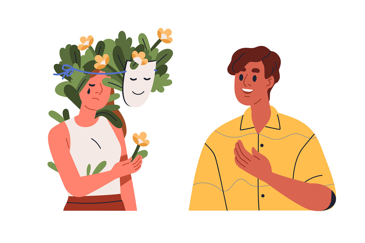 People behind fake mask concept set, a Person Illustration by Good Studio (Photo 2 of 11)