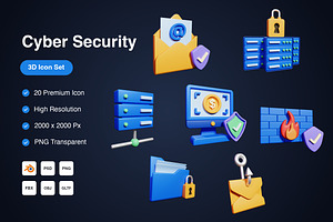 Cyber Security 3D Icons Set, an Object 3D Model by Kmg Design