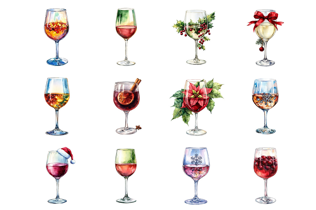 Watercolor Christmas Wine Glass, an Illustration by Design Market (Photo 2 of 3)
