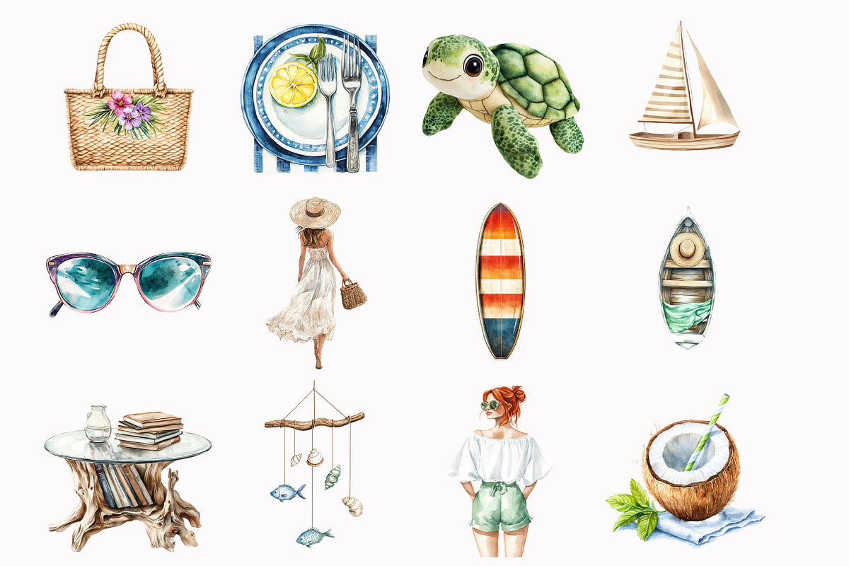 Watercolor Coastal Serenity Clipart, an Illustration by Design Market (Photo 3 of 4)