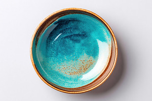 Elegant round ceramic plate with a stunning turquoise glaze in a minimalist sty, a Food & Drink Photo by AlyaAnd