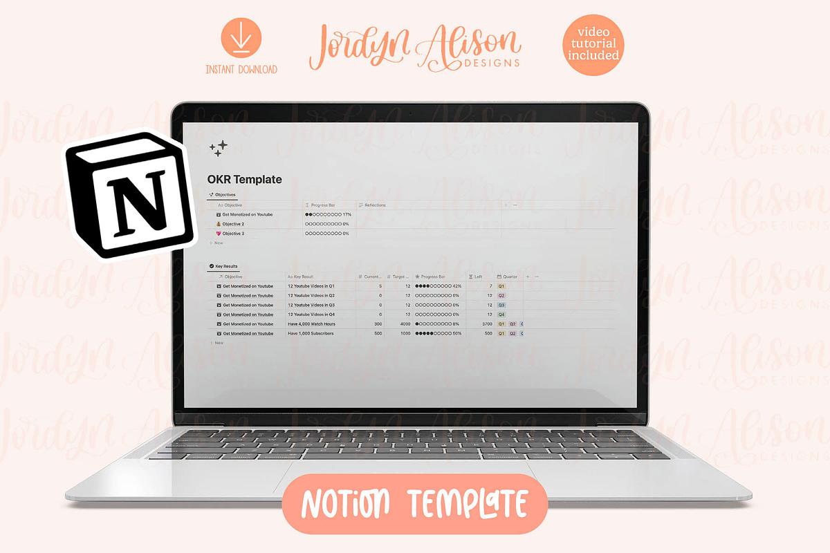 OKR Notion Template, a Design Template by Jordyn Alison Designs