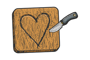 Heart Symbol Carved Knife In Wood