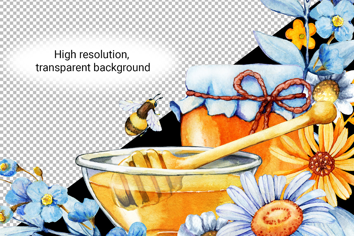 Flower honey watercolor clipart, a Food Illustration by Artmanata (Photo 4 of 17)