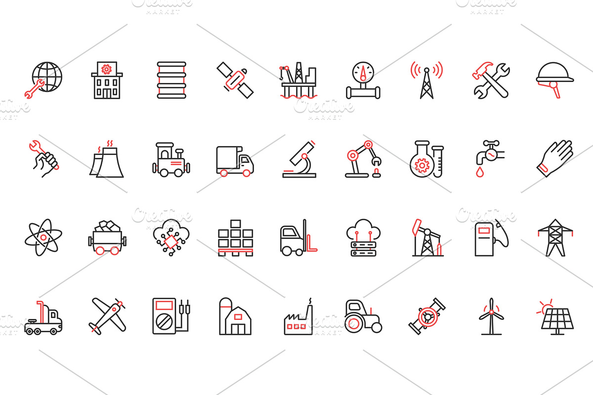 Industry factory buildings icons, an Illustration by Lemberg Vector