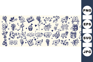 Hand Drawn Valentine Clipart Set, an Illustration by designvectx