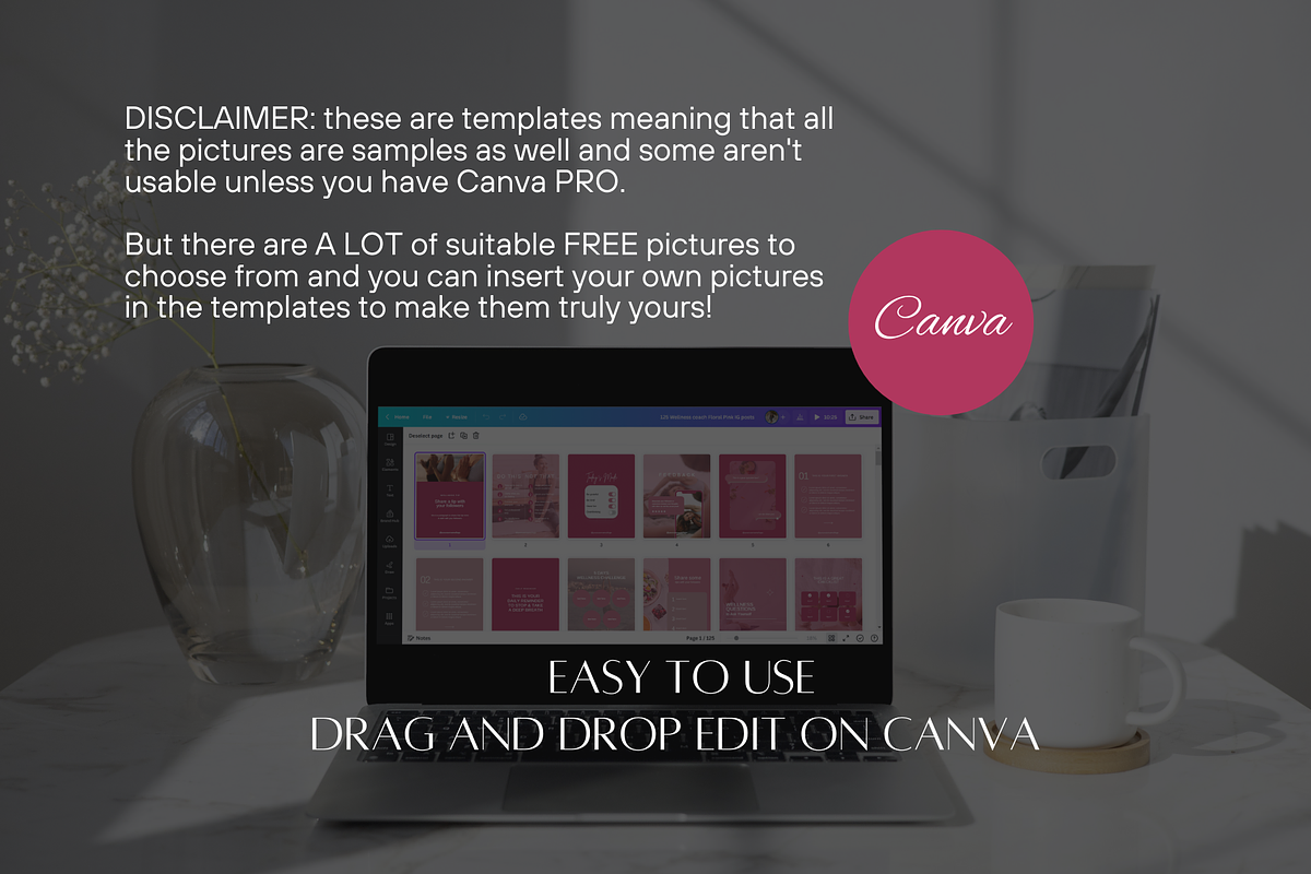 250 Pink Wellness Instagram Template, a Social Media Template by SociallyyCreative (Photo 6 of 10)