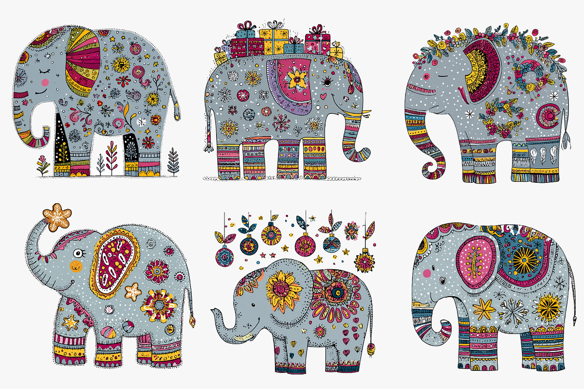 Quirky Christmas Elephant clipart, an Illustration by CreationArt (Photo 5 of 6)