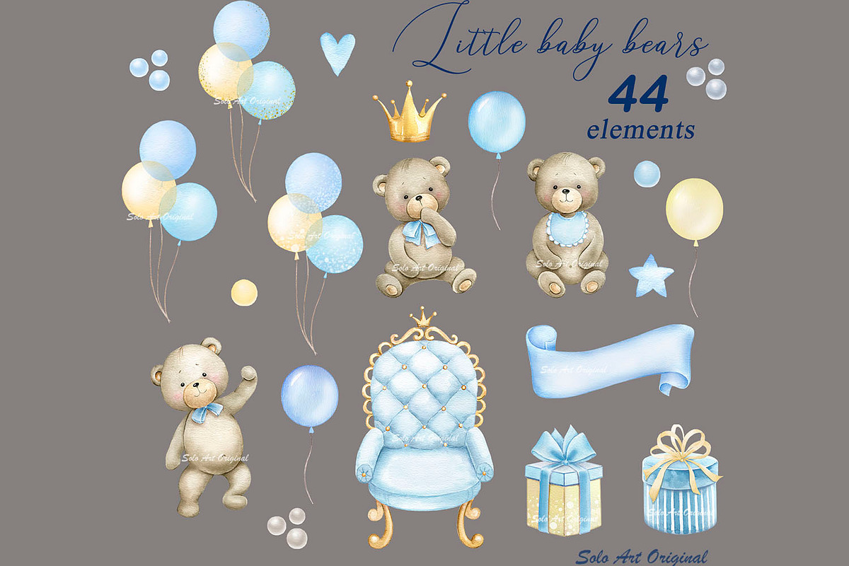 Teddy bear Baby boy shower clipart, an Animal Illustration by Solo Art Original (Photo 3 of 7)