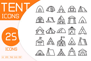 Camping Tent Line Icons, an Outline Icon by Designfour