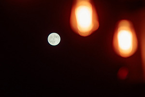 Moon in Focus Behind Blurred Bulbs, a Nature Photo by SkyNext