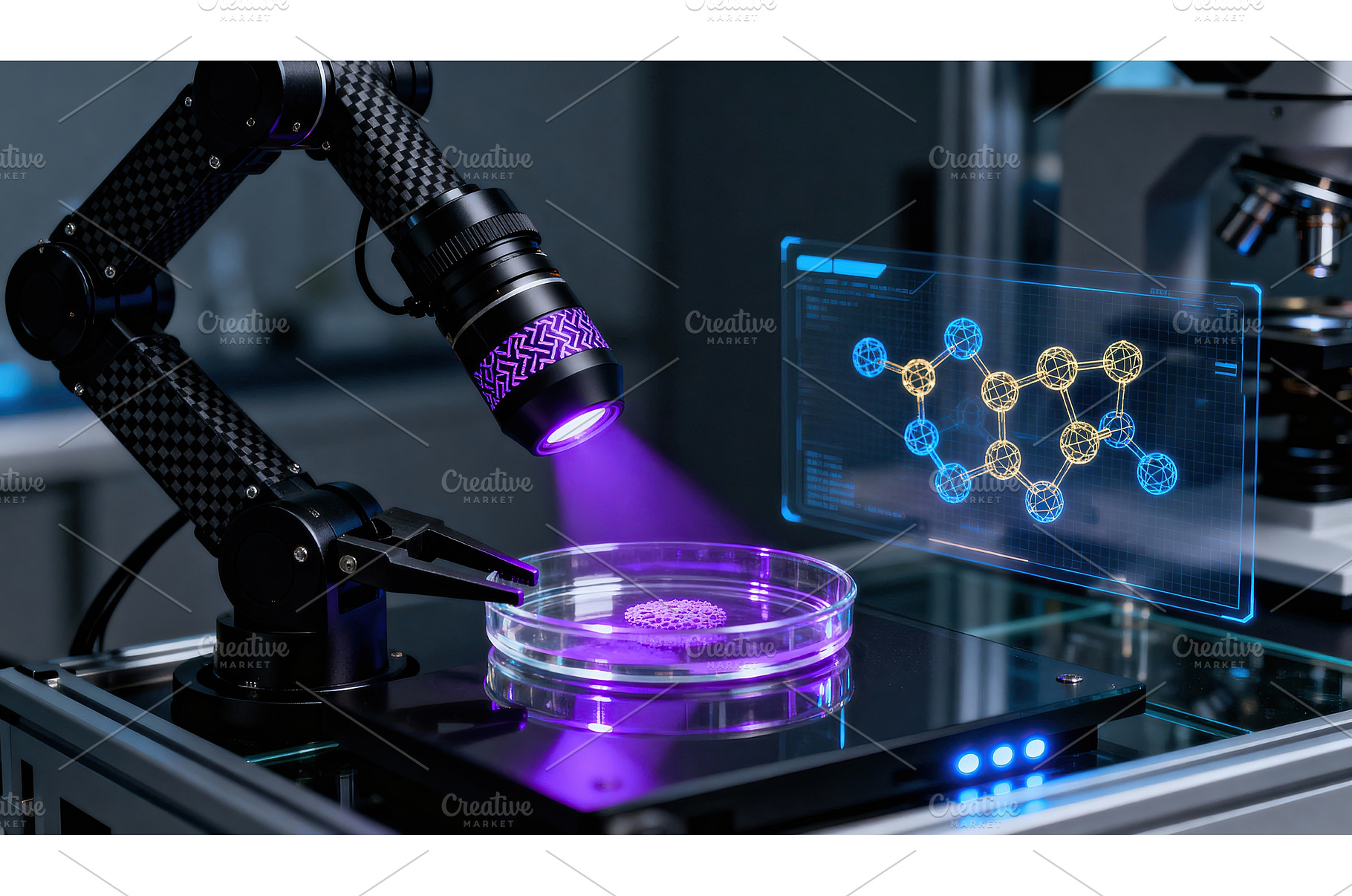 Robotic arm scanning petri dish with, a Technology Photo by tilialucida
