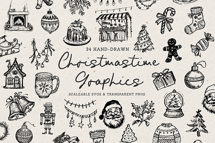 Christmas Season Doodle Set, a Seasonal Illustration by The October Creative