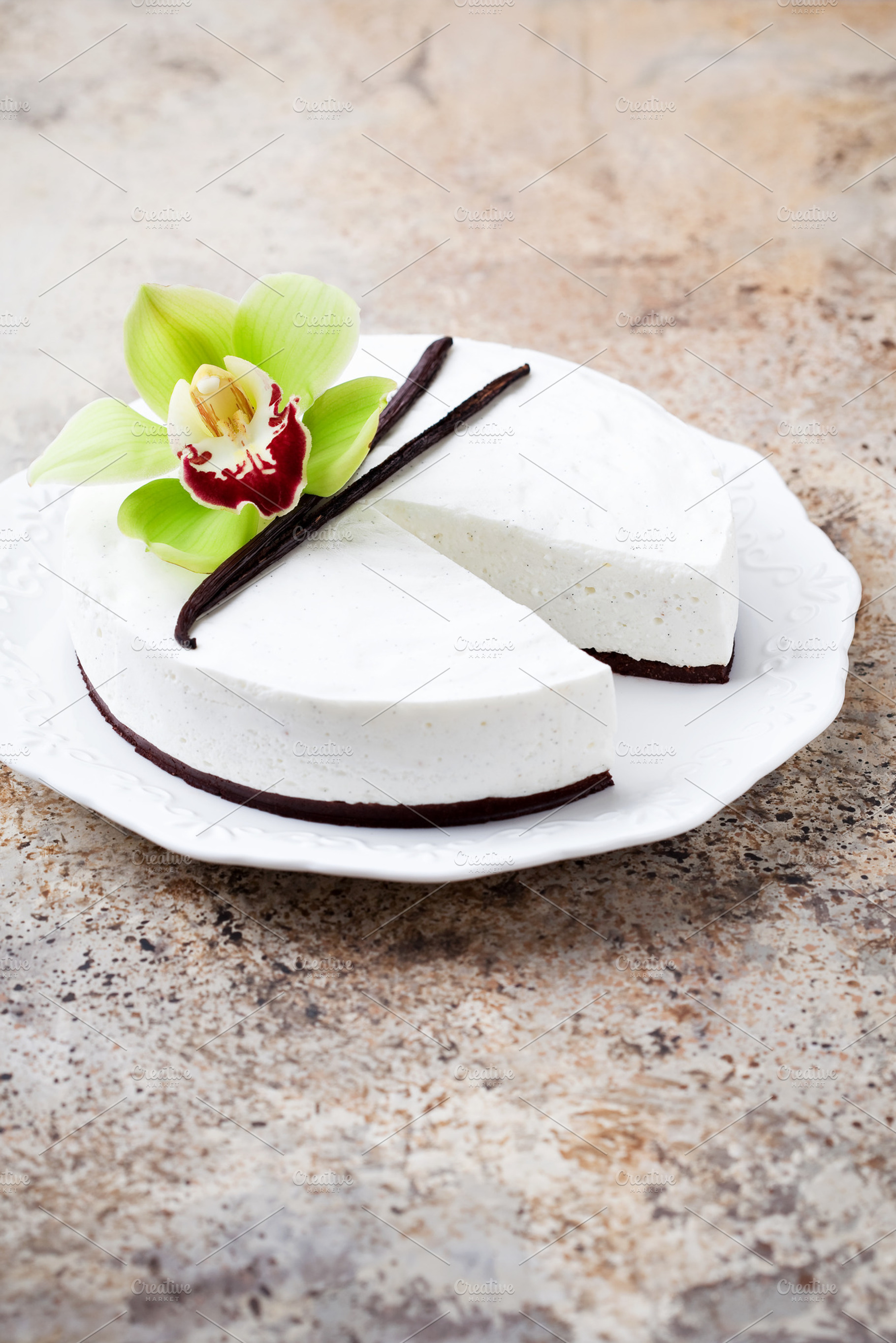 Vanilla and chocolate cheesecake stock photo containing brown and cake, a Food & Drink Photo by Y. A. Photo