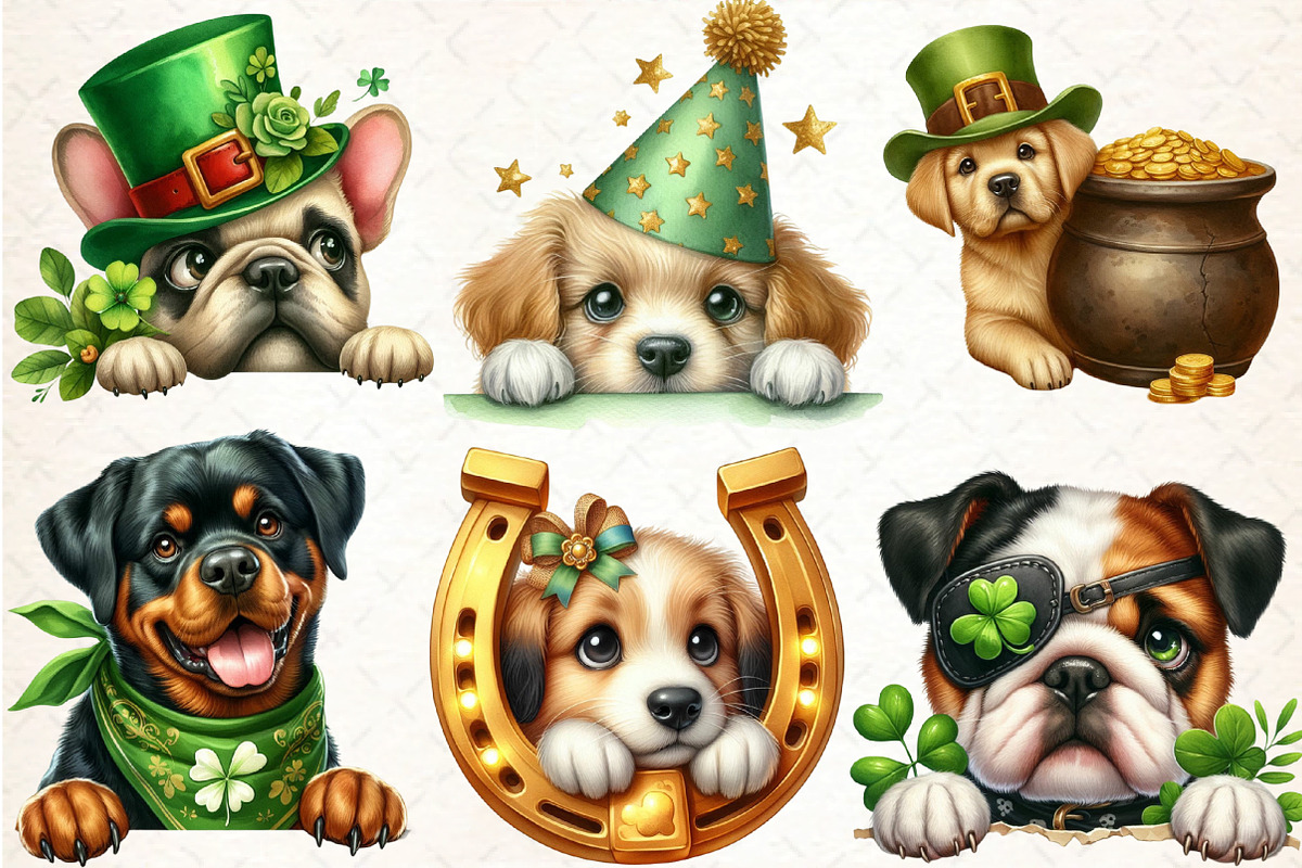 St Patrick’s Day Peeking Dogs Bundle, an Illustration by DreamCafeArt (Photo 2 of 4)