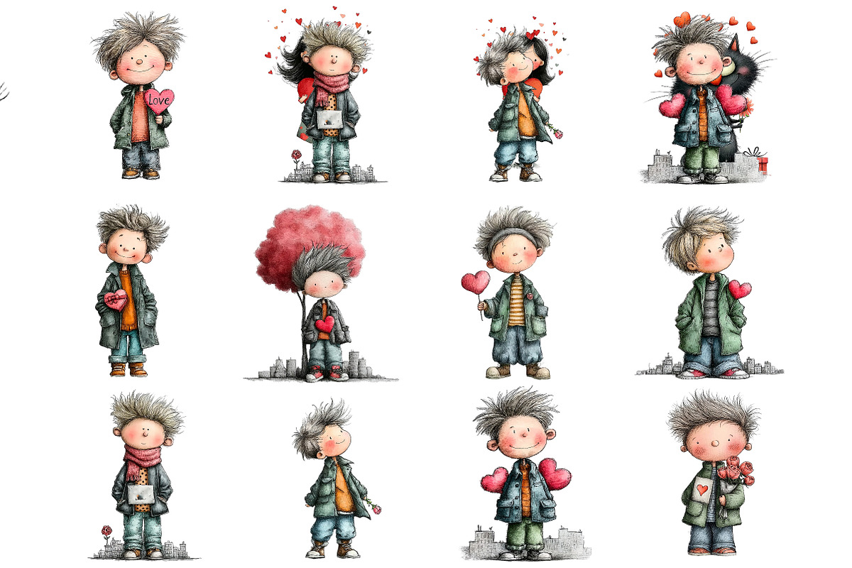 Whimsical Valentine Boy Clipart, an Illustration by DreamArtGraphic (Photo 2 of 4)