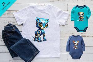 Cartoon Leopard Robots. T-Shirt